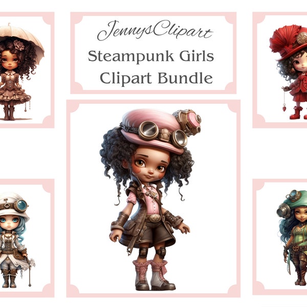 Filles steampunk, téléchargement numérique, lot de cliparts, robe de l'époque victorienne, industriel, punk diesel, usage commercial, fond Transparent png