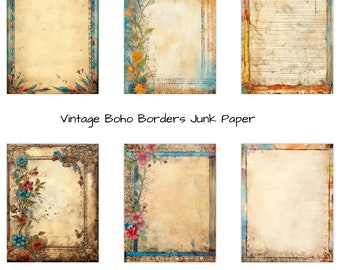 Boho Border Papers | Journaling Papers, Boho journal, Printable Journaling Cards, Digital Download, Card Making, Ephemera, Craft Papers
