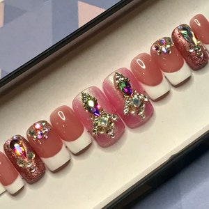 Pink Bling and French Tip Press On Nails