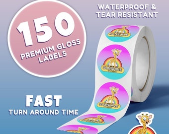 150 labels op rol Premium glanzende weerbestendige labels - jouw ontwerplogo - volgende dag verzonden - snelle verzending - zakelijke labels - aangepaste stickers