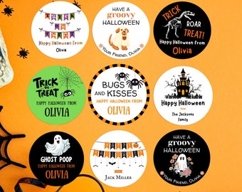 Pegatinas personalizadas de Halloween / Pegatinas personalizadas de Feliz Halloween / Etiquetas de Halloween / Pegatinas fáciles de despegar / Pegatinas para bolsas de dulces / Truco o trato