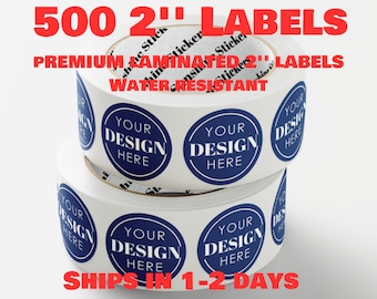 500 etiquetas personalizadas de 5 cm em rolo, acabamento brilhante premium e resistentes às intempéries - Seu logotipo - Envio no dia seguinte - Entrega rápida - Etiquetas comerciais
