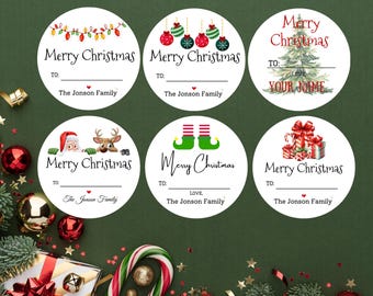 Etiquetas navideñas personalizadas: etiquetas de regalo personalizadas "Para/De" para paquetes navideños
