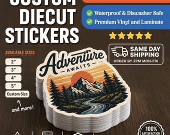 Custom Vinyl Waterproof Stickers Cut any Shape. Custom Bulk Stickers Perfect for Companies, Creators, and Sticker Lovers