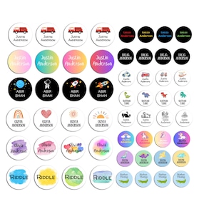 Daycare Round Labels/ Personalized/ Waterproof/ Dishwasher-safe/  Round Name Labels / Pacifier Labels / Pick Your Theme / School Supplies