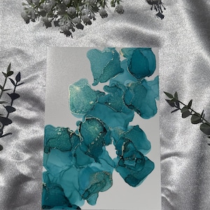 Original Abstract Art | Alcohol Ink Painting | 5&quot; x 7&quot; Art | Alcohol Ink Art | Abstract Wall Art | Teal Art | Green Art | Green and Gold
