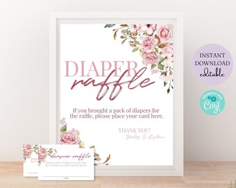 Hello Baby Diaper Raffle Sign & Diaper Raffle Tickets | Garden Baby Shower Signage | Visit our shop for more editable baby shower games.