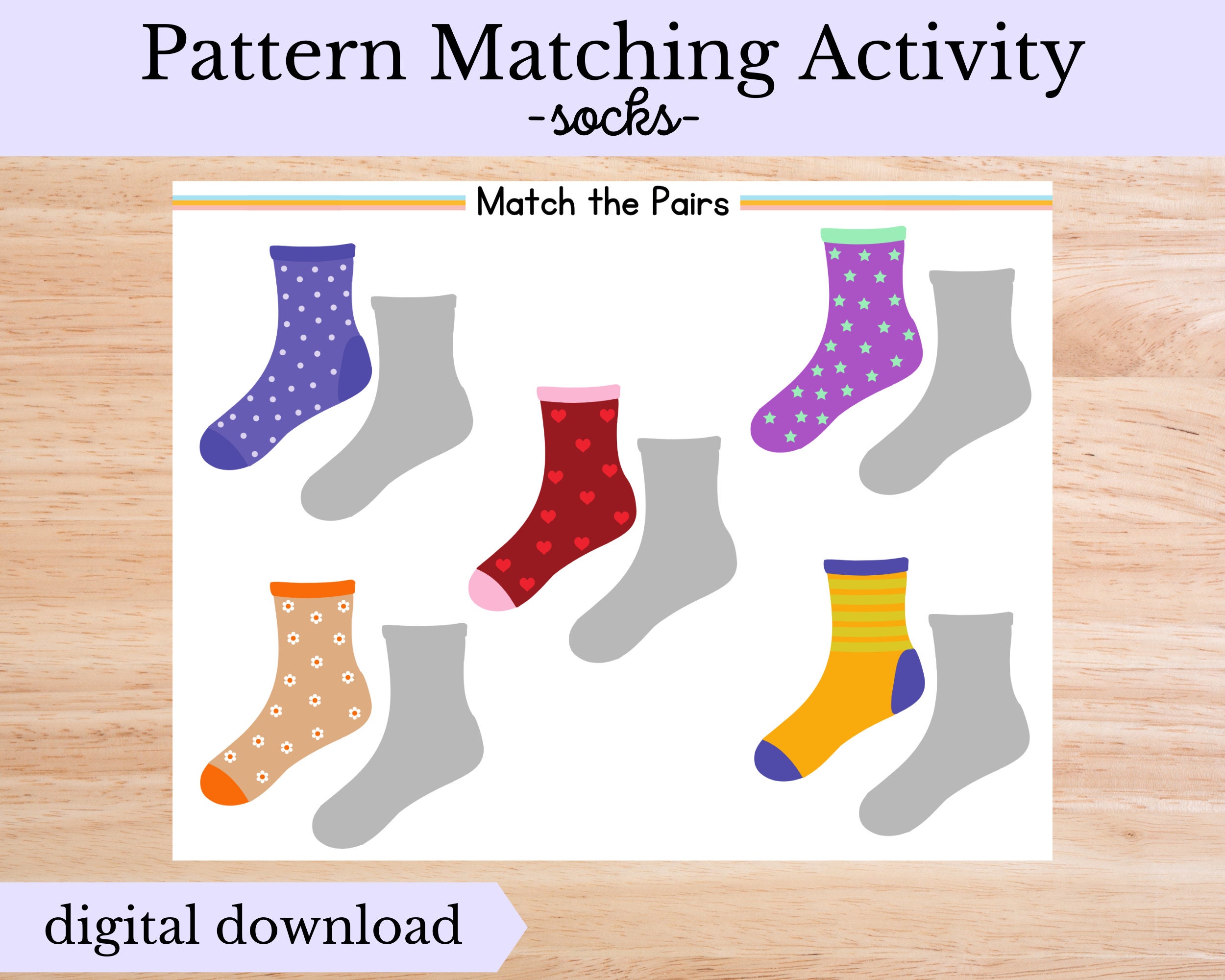 Pattern Matching Activity, Match the Sock Pattern, Digital Download - Etsy