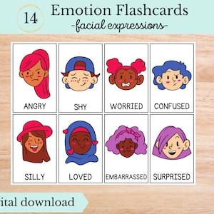 Emotion Flashcards, Facial Expressions, Digital Download