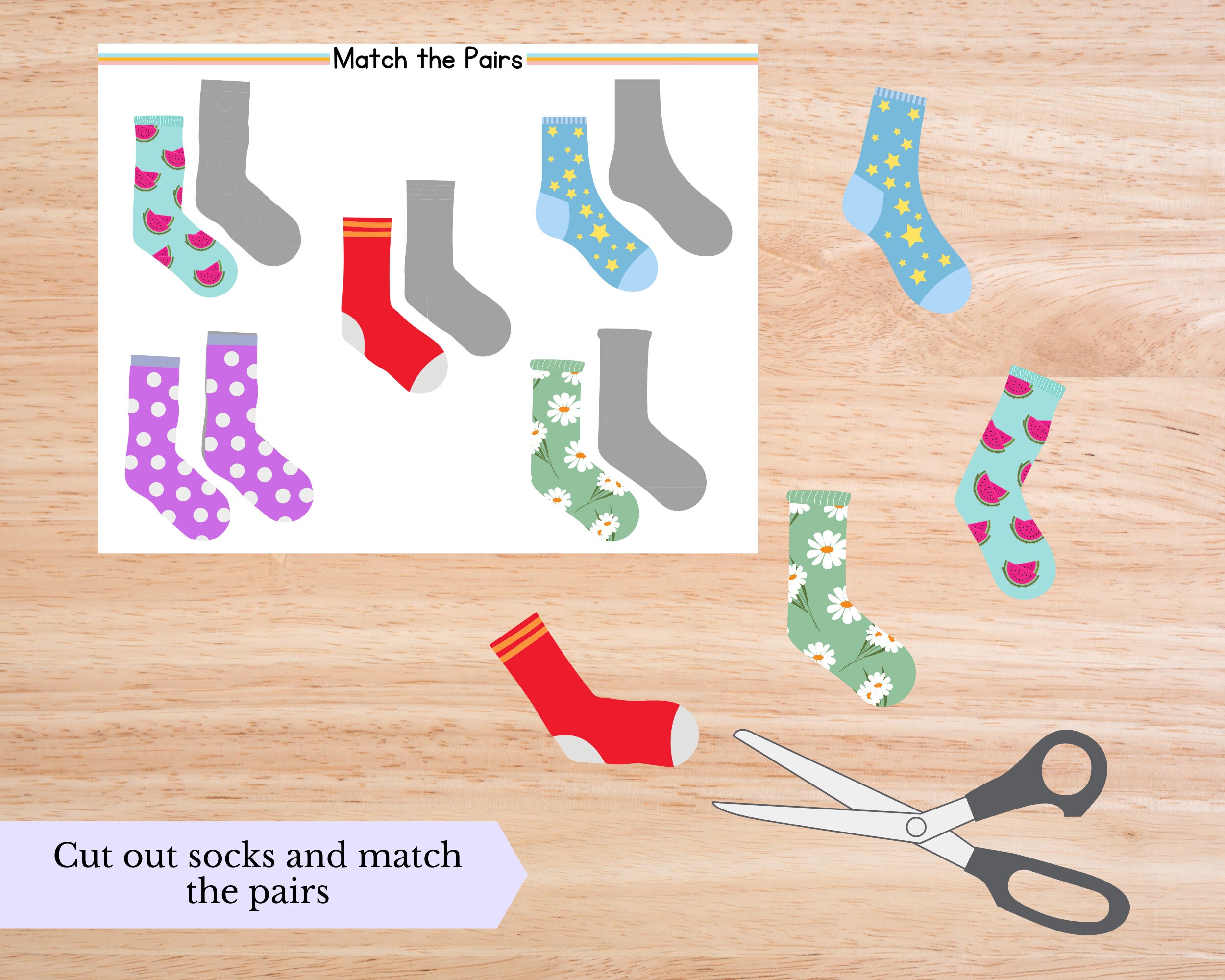Pattern Matching Activity, Match the Sock Pattern, Digital Download - Etsy