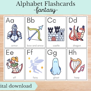 Fantasy Alphabet Lernkarten, digitaler Download