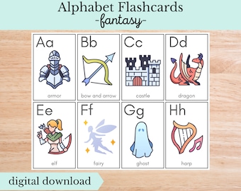 Fantasy Alphabet Flashcards, Digital Download