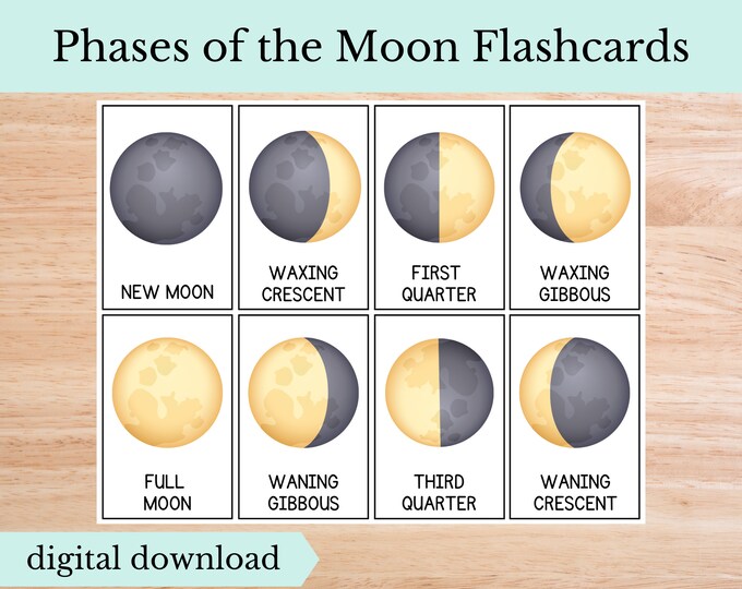 Moon Phases Flashcards- Printable Flash Cards of the Phases of the Moon ...