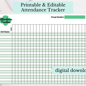 Girl Scout Anwesenheits Tracker, bearbeitbar, digitaler Download