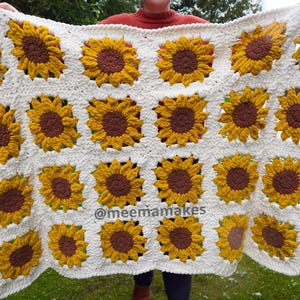 Sunflower Crochet Blanket PDF Pattern with Video Tutorials - Beginner Granny Square Throw Afghan Bedspread Baby