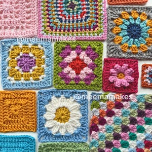 Bundle of 10 Beginner Granny Square Patterns with VIDEO TUTORIALS! PDF Digital Download Crochet Pattern
