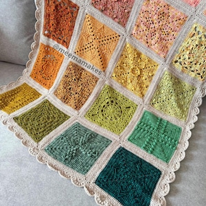 Manta Yorkshire PATRÓN COMPLETO PDF Descarga digital (¡con videotutoriales!) - Manta de muestra cuadrada de Yarn Advent Grandma, colcha afgana para bebé