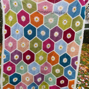 Patroon Hexadaisy-haakdeken (voorwaarden VS en VK) Digitale pdf-download (nu met videotutorials!) - Daisy Hexagon Throw Afghan
