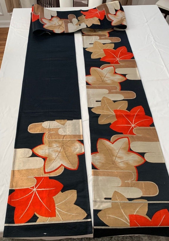 Vintage Japanese Handmade Kimono Fukuro Obi Black,