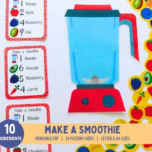 Wydrukowana aktywność „Stwórz Smoothie” – podkładka pod talerz „Cichy czas” dla dzieci – rzemiosło kulinarne dla maluchów – letnia zabawa w przedszkolu – natychmiastowe pobranie