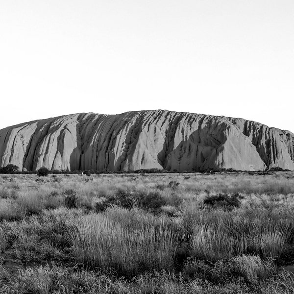 Desert Ayer's Rock Uluru Australia (Black and White) - Printable Digital Image Download