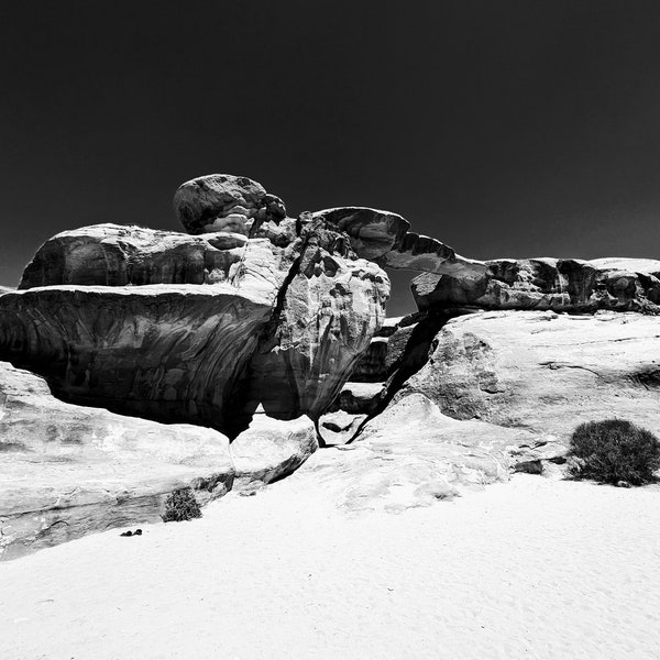 Desert Rock and Sand in Wadi Rum Jordan (Black and White) - Printable Digital Image Download