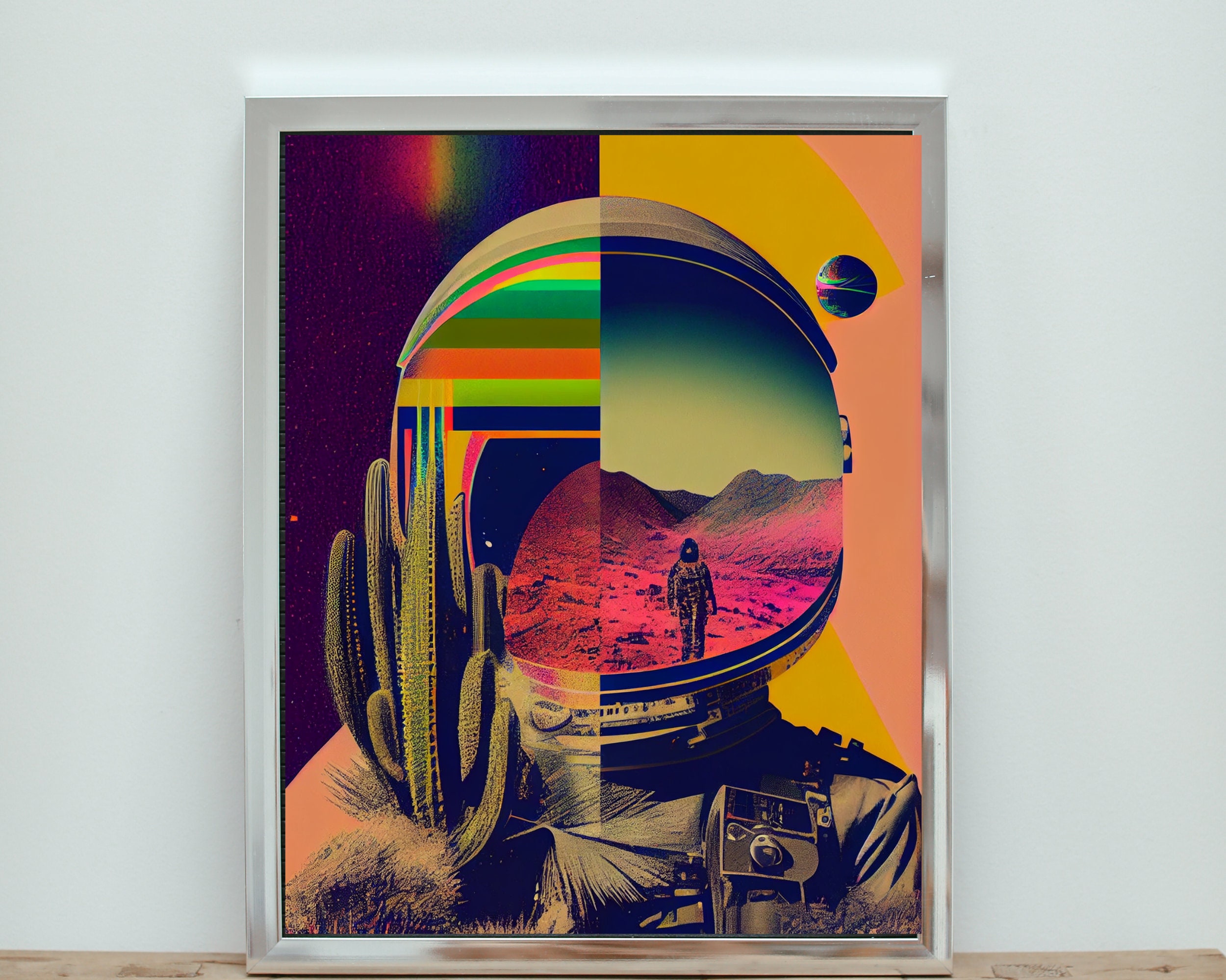 Retro Pop Art Astronaut Helmet Art Print, Psychedelic Wall Art, Retro ...