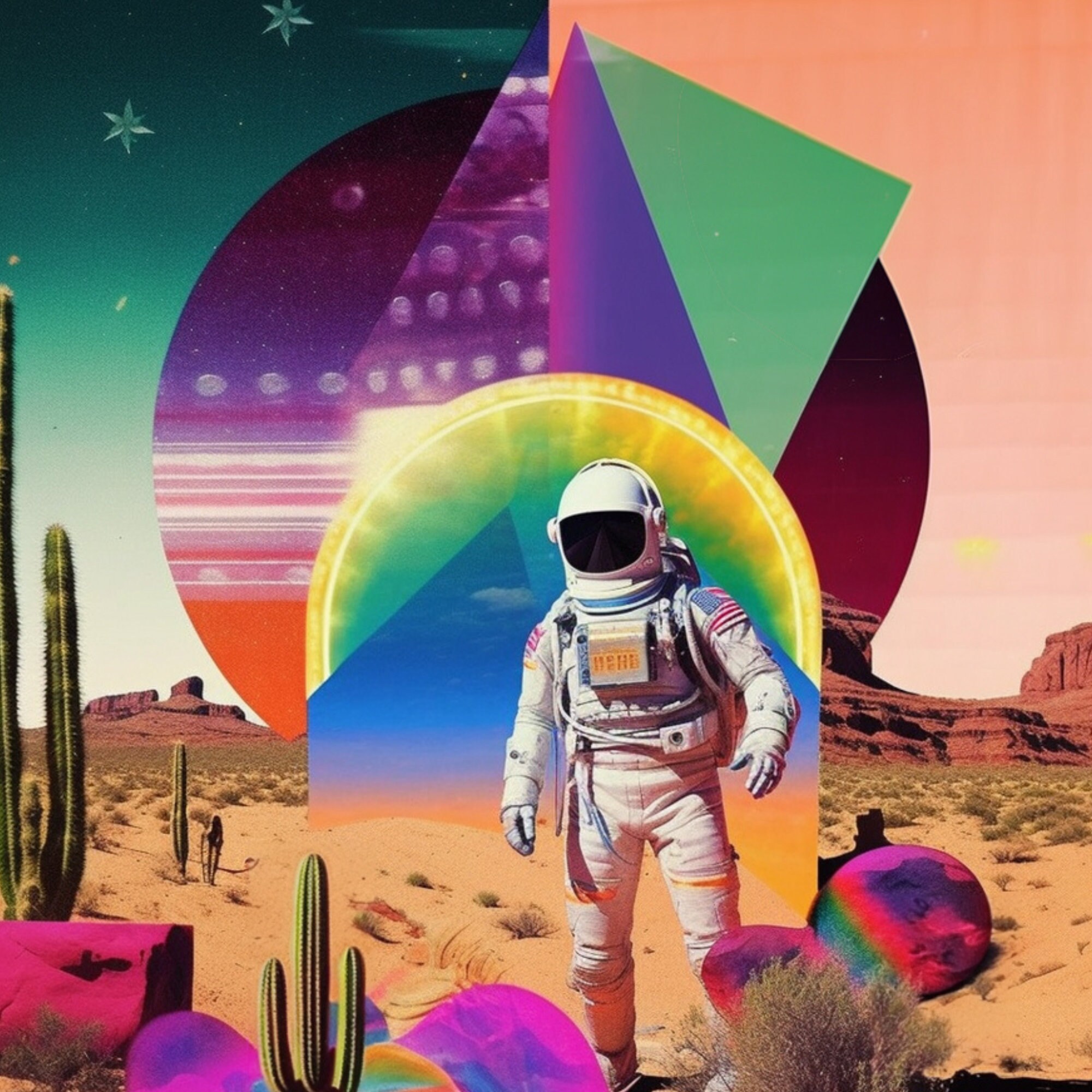 Vintage Psychedelic Astronaut Desert Aesthetic Art Print, Retrowave ...