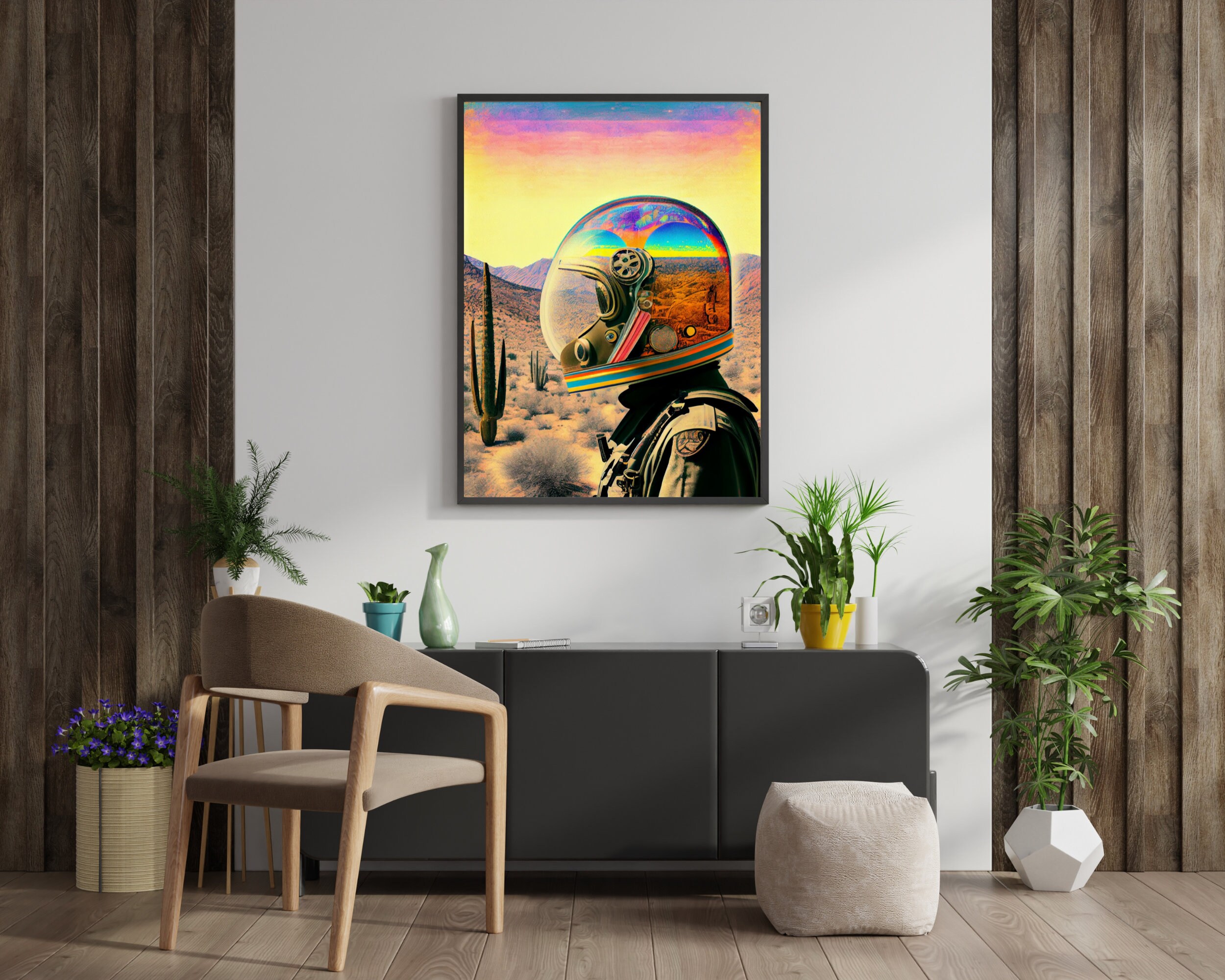 Spaceman in Surreal Desert Art Print, Psychedelic Psychonaut Wall Art ...