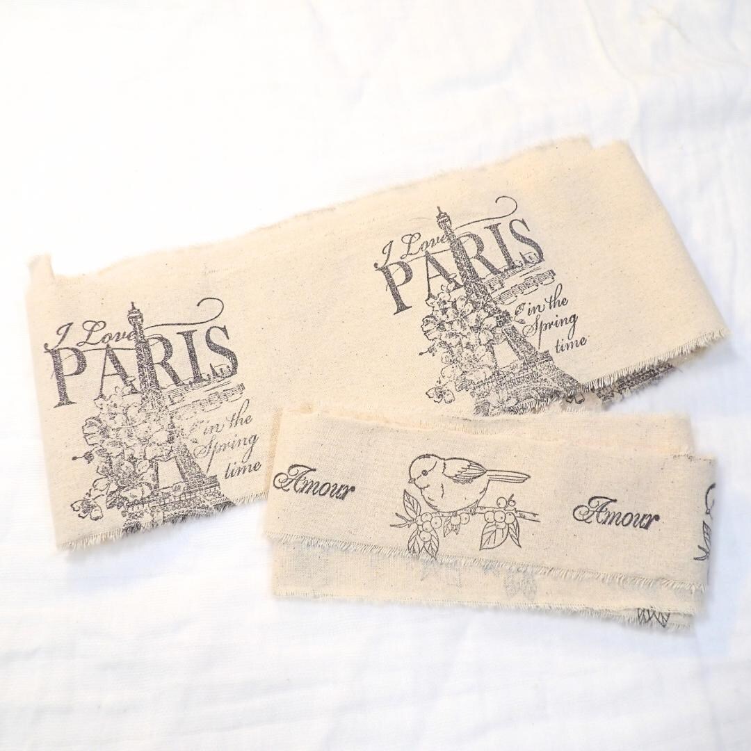 Paris Ribbon Paris Script Ribbon Cotton Muslin Ink Stamped Hand Torn ...