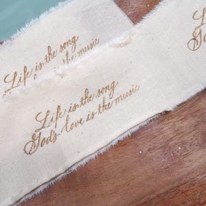 primitive hand torn ribbon Life is the song Gods love is the music ribbon scripture ribbon gift giving ribbon ink stamped ribbon journal