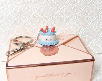 Polymer clay Unique handmade Strawberry cake Kawaii style keychain handcrafted sparkly gift accessory