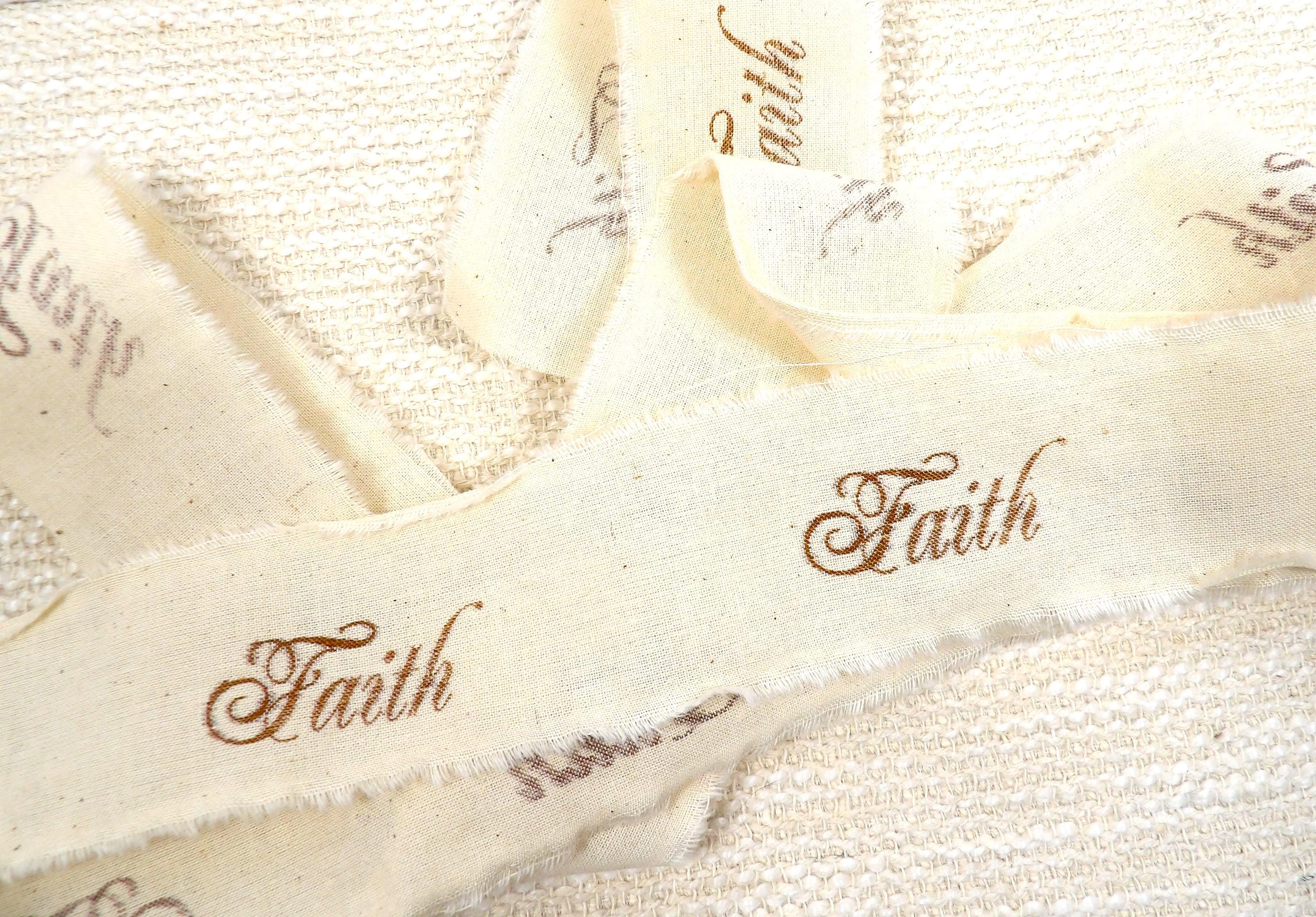 Scripture Verse Ribbon Faith Hand Torn Scripture Ribbon Hand Ink Stamped Frayed Gift-wrapping ...
