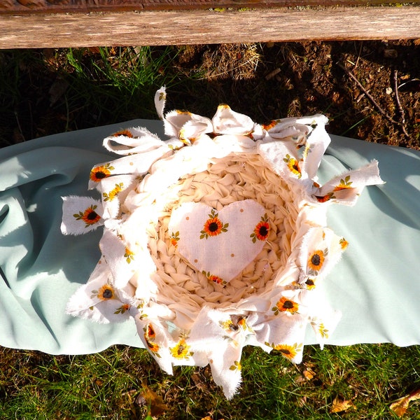 sunflower crochet rag basket rag bowl
