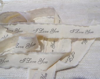 2 yds long 1-inch-wide hand torn in stamped ribbon muslin ribbon water resistant ink stamped gift wrapping sewing bows ribbon wedding decor