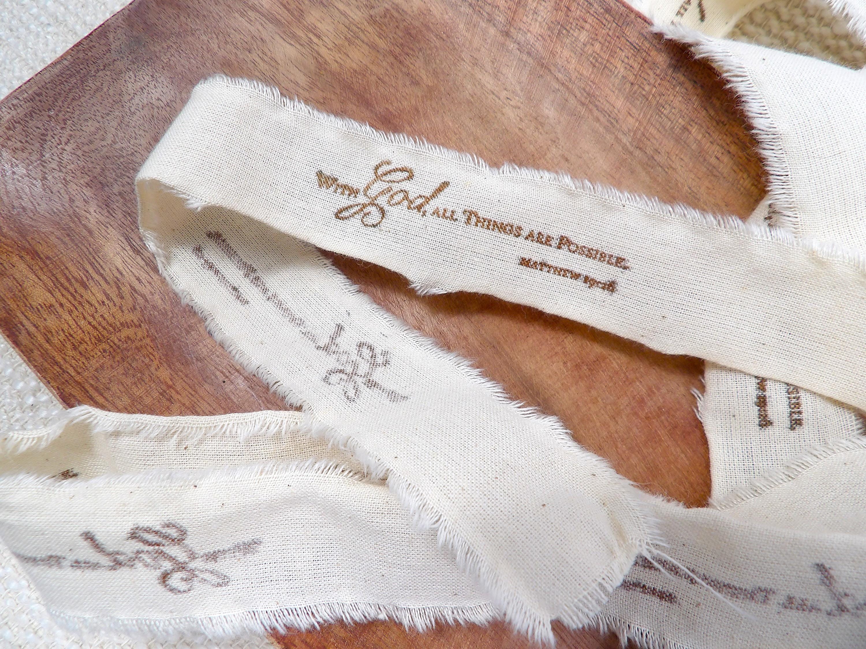 Scripture Verse Ribbon BUY One GET ONE Scripture Hand Torn Ink Stamped Ribbon Gift Religious ...