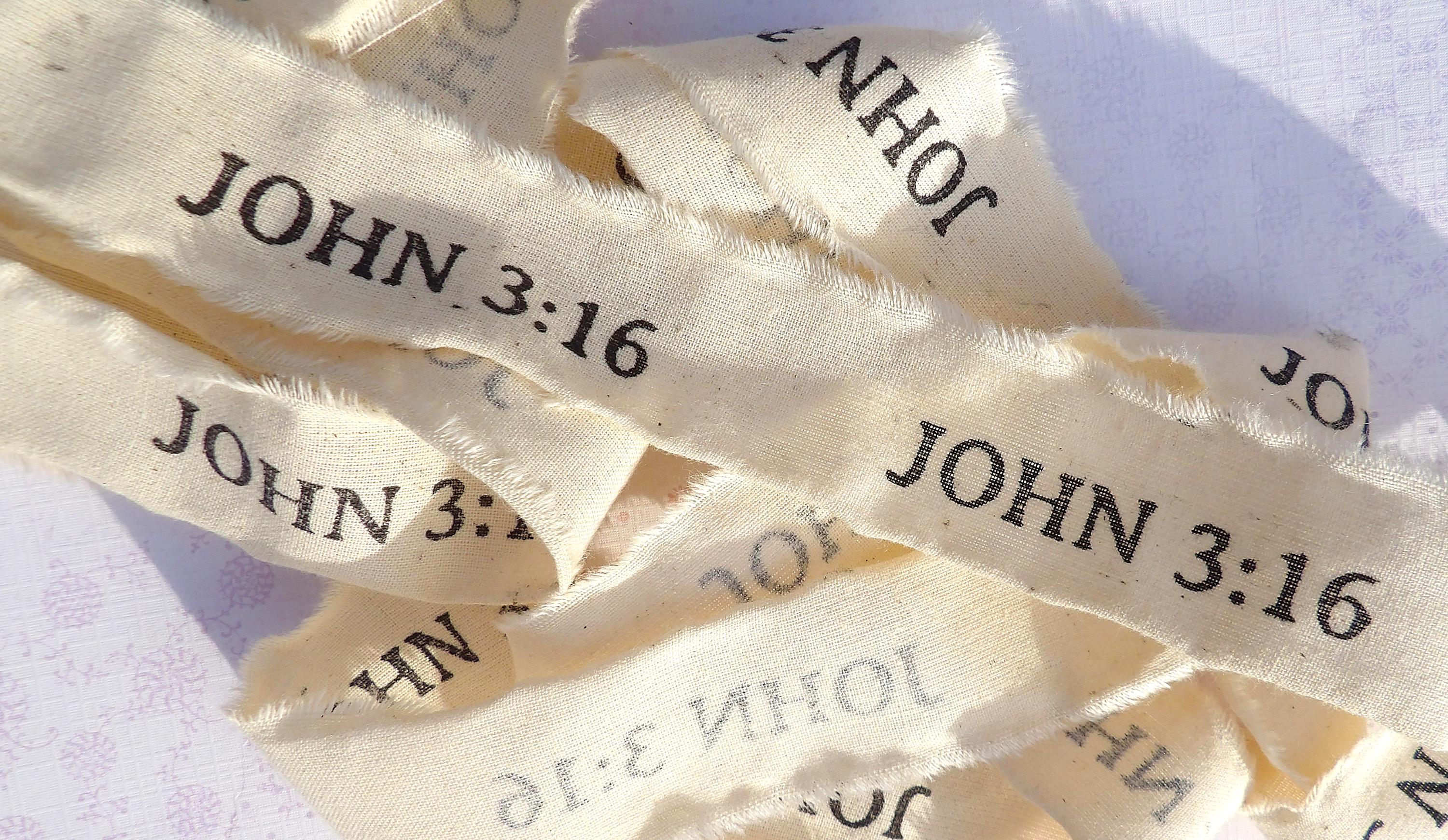 Scripture Verse Ribbon 2 Yards Long 1.25 Wide John 3:16 Scripture Hand Torn Ribbon Hand Ink ...