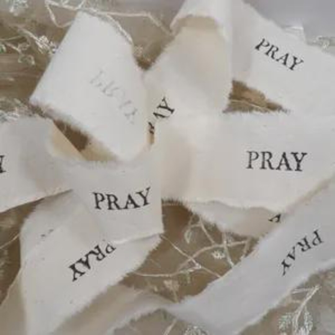 2 Yd 1.25 Wide Hand Torn Prayer Ribbon Water Resistant Ink Stamped ...