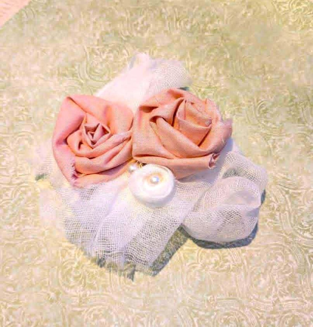 Hand Crafted Cloth Frayed Roses Faux Pearls Cheese Cloth-based Journal ...
