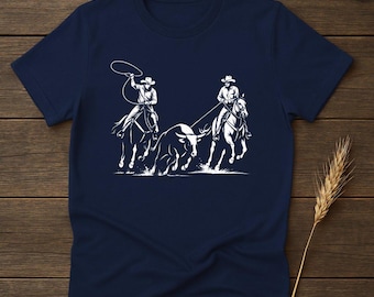 Cowboy Roping Graphic T-Shirt: Western Rodeo Bull Riding Design