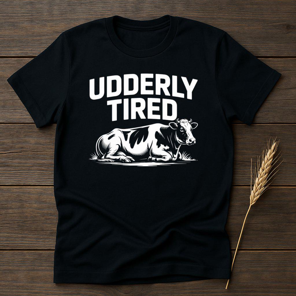 Udderly Tired Cow T-shirt: Funny, Relaxed Graphic, Farm Animal - Etsy