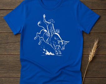 Cowboy Bull Riding Graphic Tee: Western Rodeo Shirt