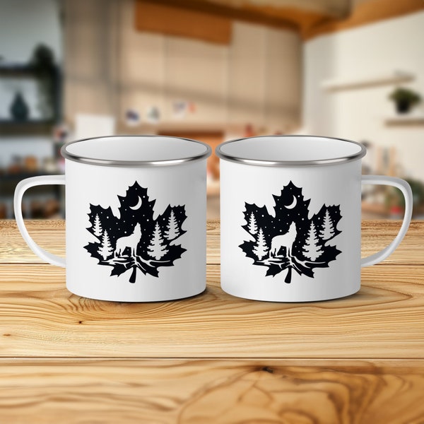 Maple Leaf Silhouette Coffee Mug, Black and White Nature Inspired Mug, Elegant Leaf Design Tea Cup, Perfect Gift for Nature Lovers