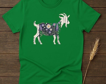 Floral Goat T-Shirt: Cottagecore Farm Animal Graphic Tee