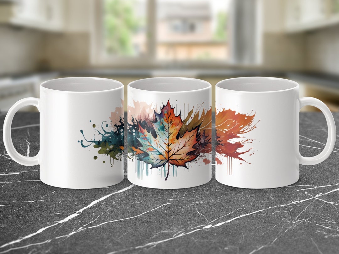 Mug Fall Color Autumn Maple Leaf Explosion Mug, Watercolor Leaf Art Coffee Mug, Fall ...