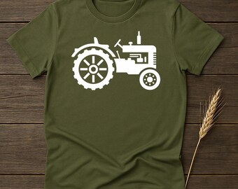Camiseta de tractor: Vehículo agrícola, clásica, estilo silueta, ideal para aficionados a la agricultura.
