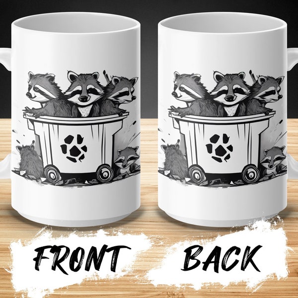 Adorable Raccoon Family Mug, Cute Trash Panda Art, Wildlife Lover Coffee Cup, Black and White Raccoon Illustration, Unique Gift Idea