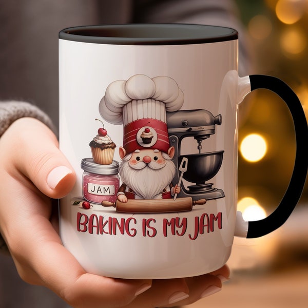 Baking is My Jam Mug, Cute Chef Gnomes with Mixers and Cupcakes, Whimsical Kitchen Decor, Novelty Coffee Cup, Gift Bakers, Home Baking Lover