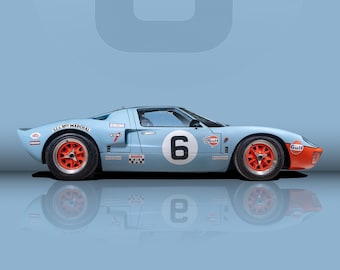 Ford GT40 in Gulf Colours No 6 Poster Print Original Art