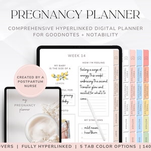 Planner digitale per la gravidanza per neomamme, diario della gravidanza con collegamento ipertestuale per GoodNotes, stampa del planner per neonati, libro per neonati, regalo per la prima volta mamma